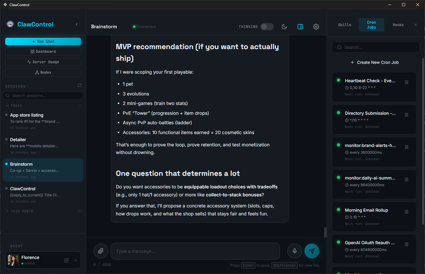 ClawControl main chat interface