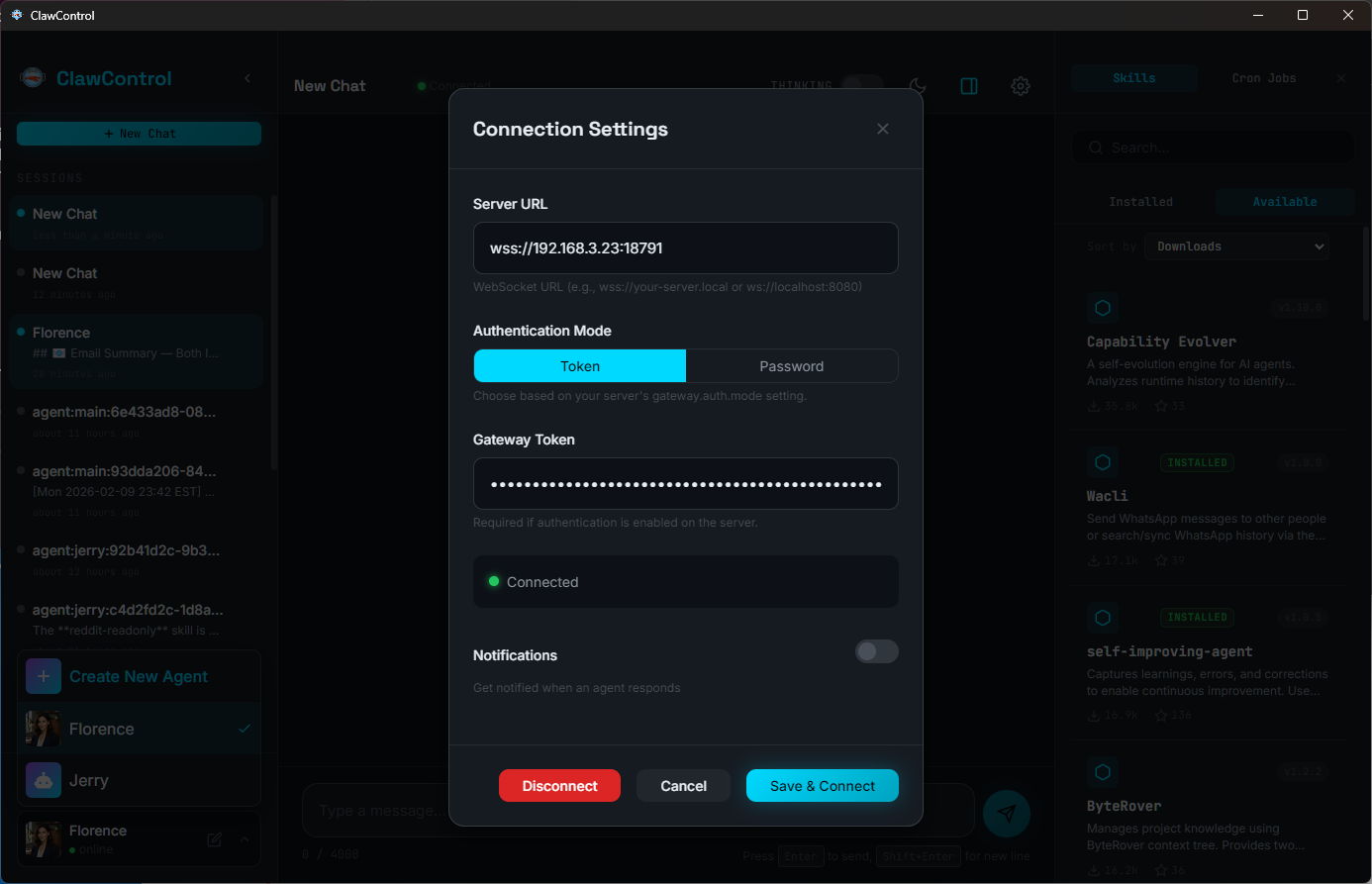 Server connection setup
