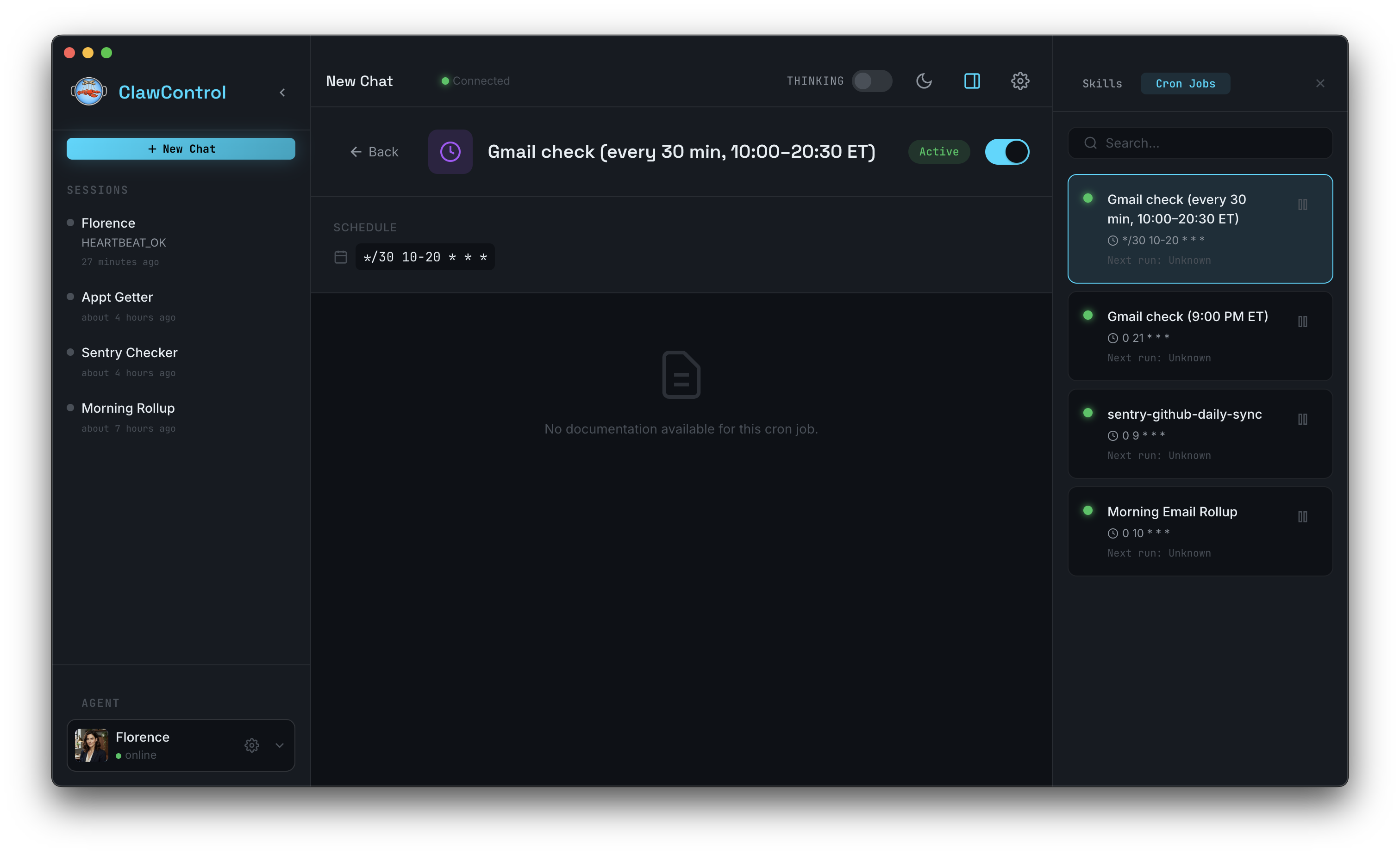 Cron job management with live status
