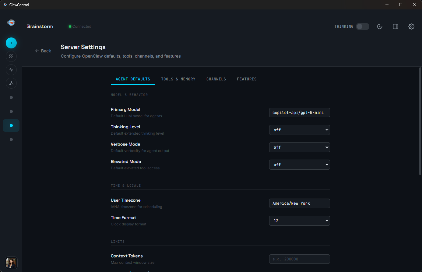 Server settings editor