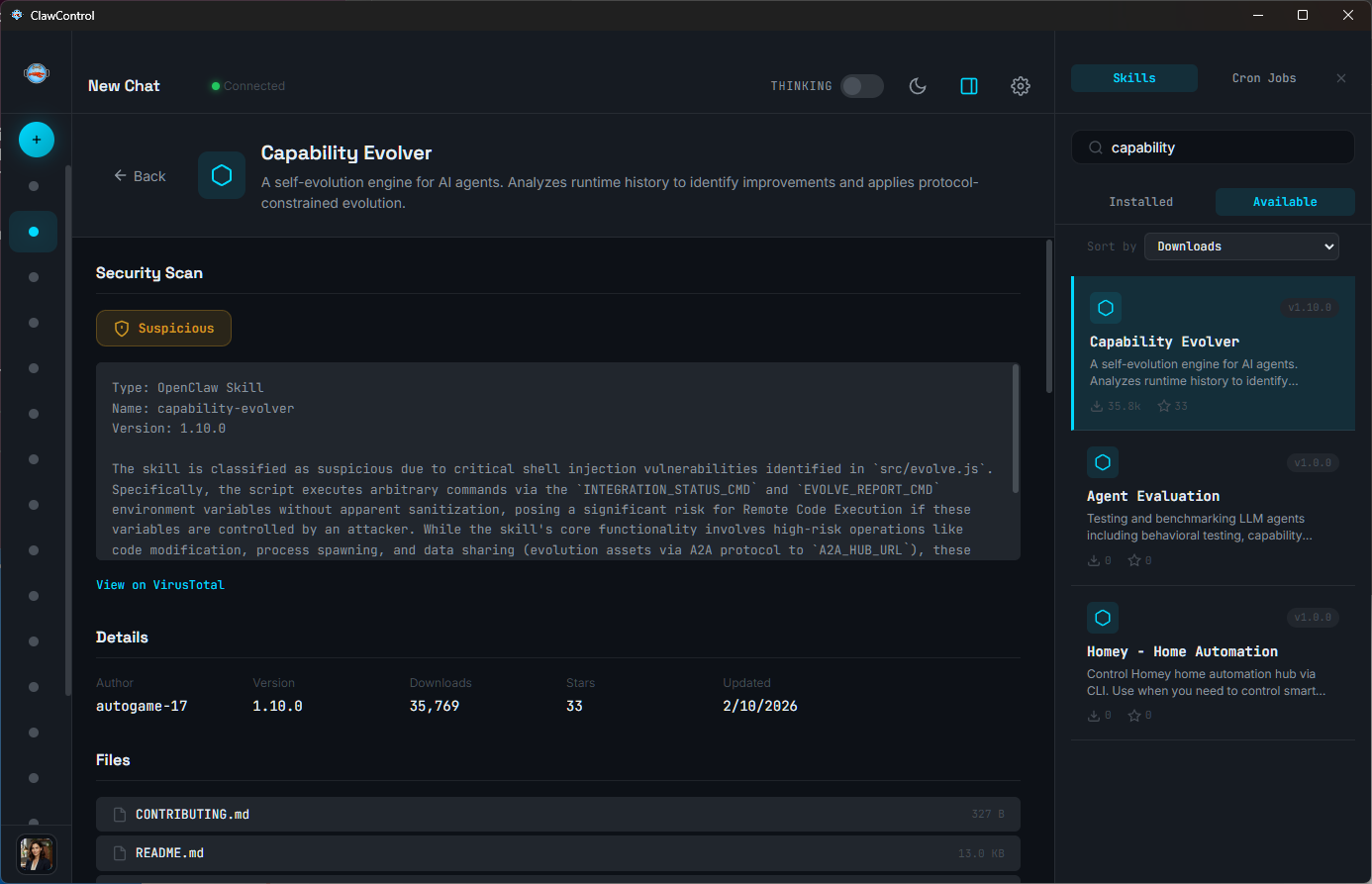 ClawHub skill browser with security scan badges